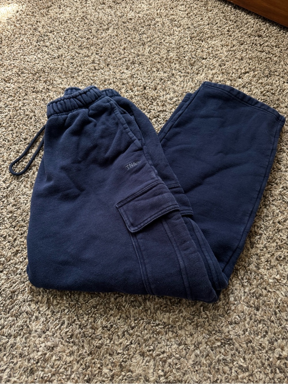 TNA Navy Straight-Leg Cargo Sweatpants - Picture 1 of 3